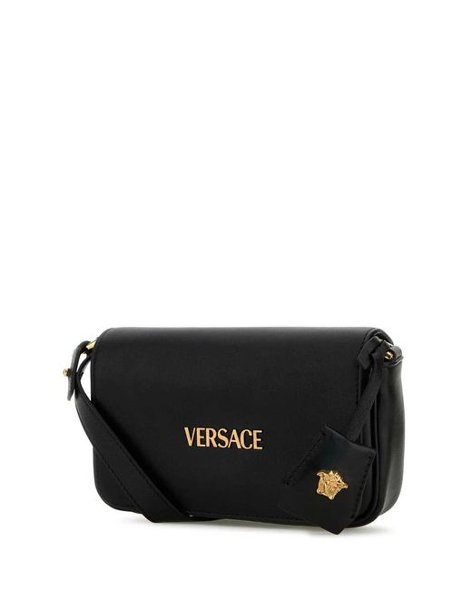 Versace Black Tag Foldover Top Mini Shoulder Bag