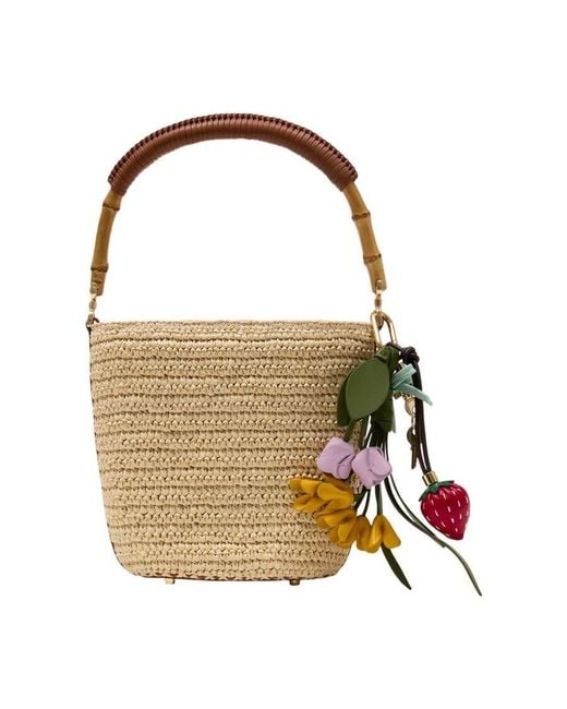 Self-Portrait Brown Self-Portrait Charm-Adorned Raffia Bucket Bag