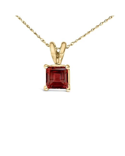 Haus of Brilliance Metallic 14K 5X5 Mm Square Shaped Garnet Solitaire Pendant Necklace