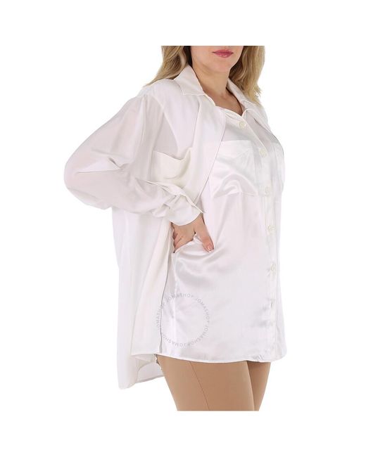 Burberry White Optic Logo Applique Silk Satin Oversized Shirt