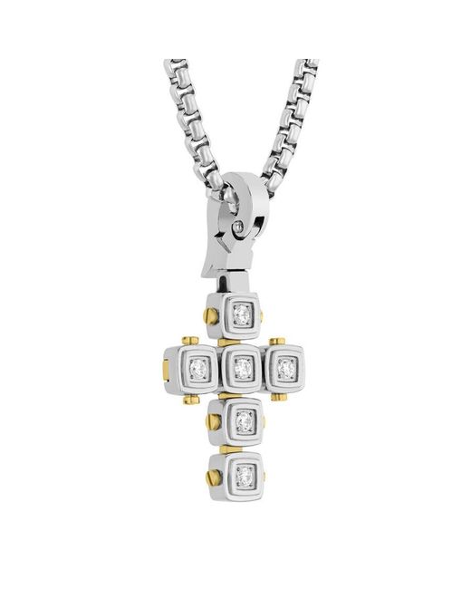 Robert Alton Metallic 1/4Ctw Diamond Stainless Steel Cushion Link Cross Pendant for men