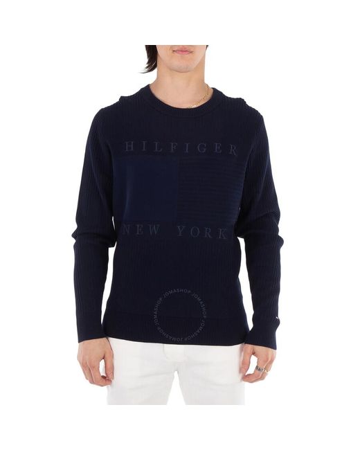 Tommy Hilfiger Blue Hilfiger Structure Flag Crewneck Sweater for men
