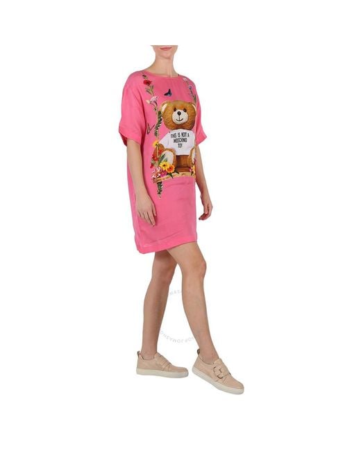 Moschino Pink Couture Bear Floral Swing Shirt Dress