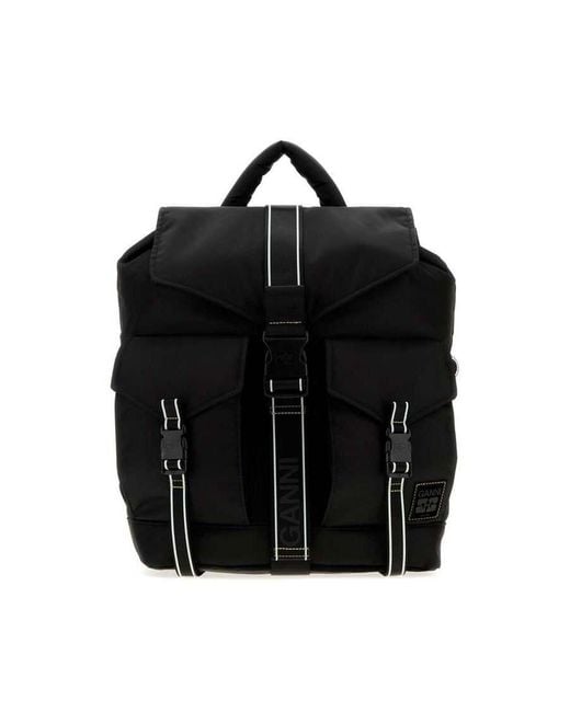Ganni Black Canvas Backpack Zaini