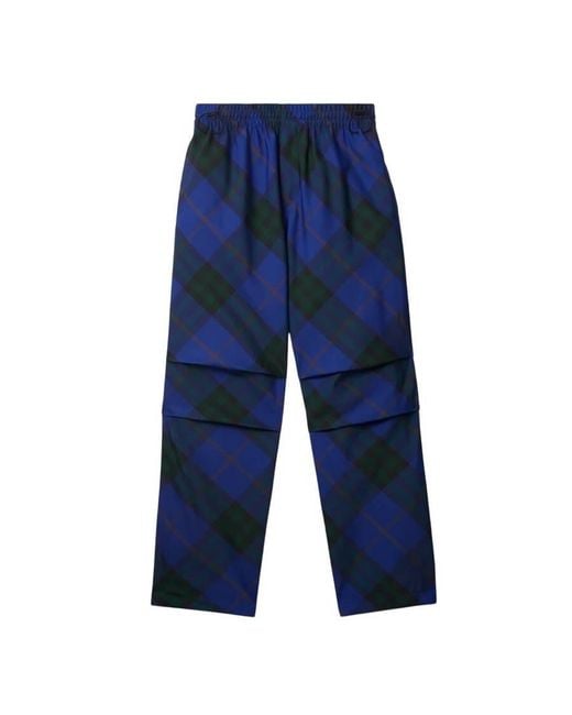 Burberry Blue Check-Pattern Twill Trousers for men