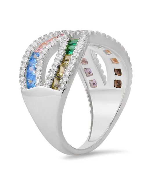 Kylie Harper Blue Sterling Princess-Cut Multi-Color Crossover Highway Ring