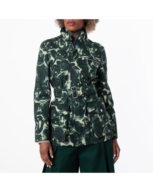Burberry Green Rose Waxed Long Sleeve Cotton Jacket