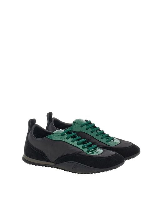 Ferragamo Green Patent Leather Trim Sneaker for men
