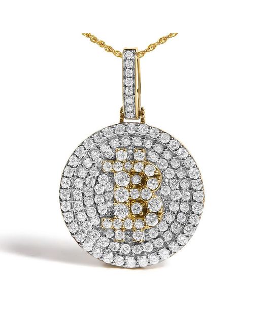 Haus of Brilliance Metallic 10K 2-1/3 Cttw Diamond Bitcoin Letter B Pendant Necklace for men