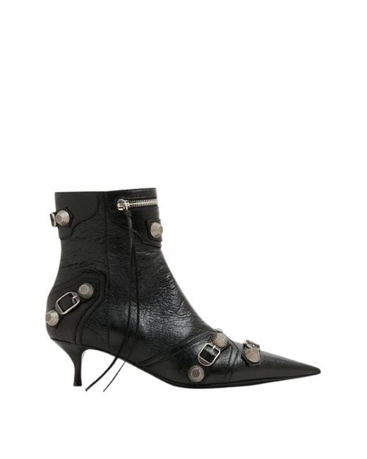 Balenciaga Black Cagole Lambskin Buckle Zip Ankle Booties, Brand Size 38 Us