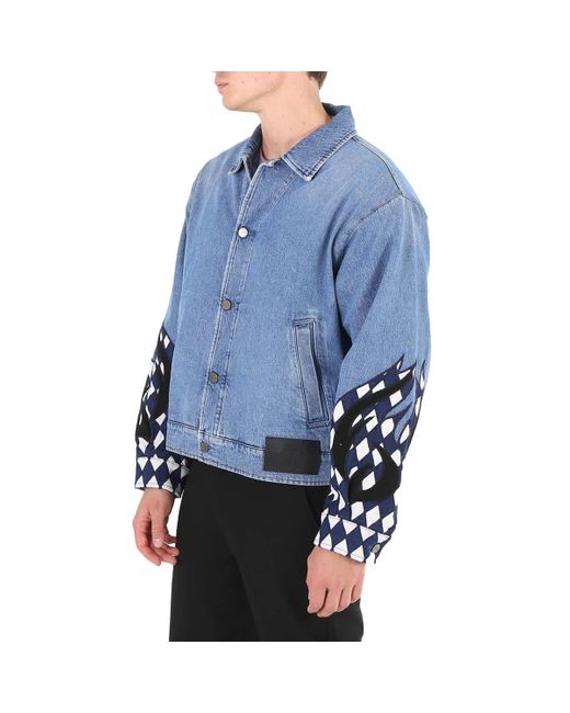 Roberto Cavalli Blue Embroidered Denim Jacket for men