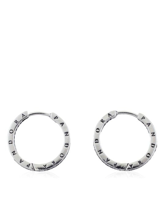 Pandora Black Sparkle Logo Hoop Earrings for men