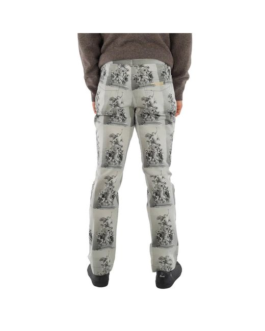 Acne Gray Digital Statue Print Cotton Twill Slim-fit Trousers for men