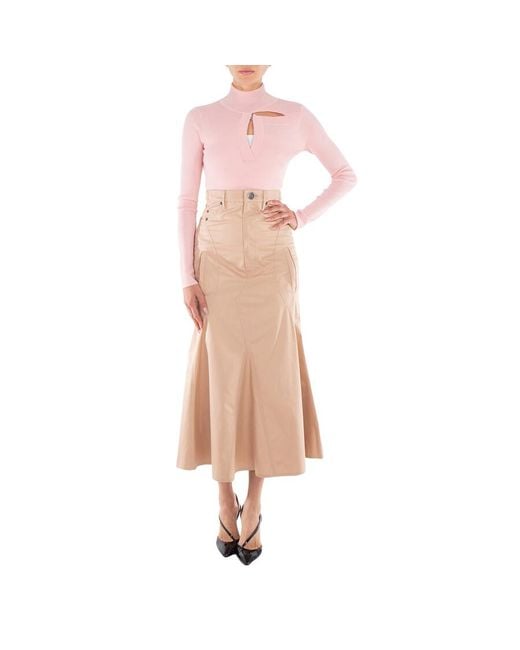 Burberry Brown Cotton Pleated Maxi Skirt, Brand Size 8 Us