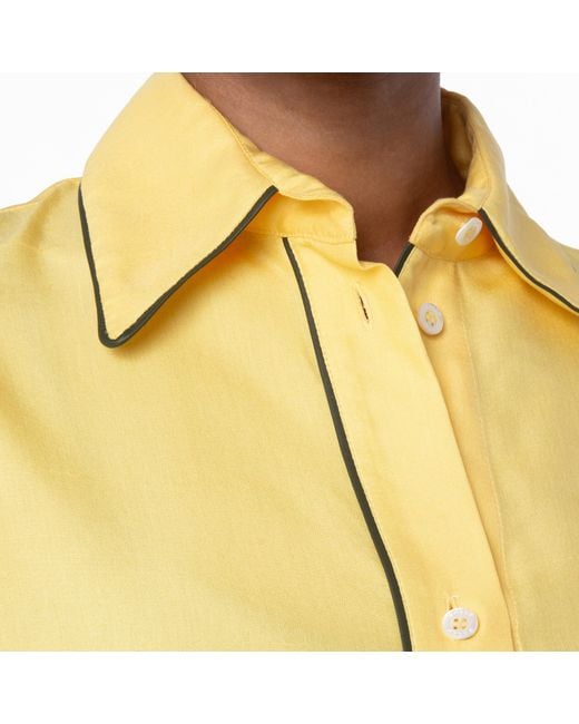 Bally Yellow Contrast Piping Relaxed Silk Shirt, Brand Size 40 Us