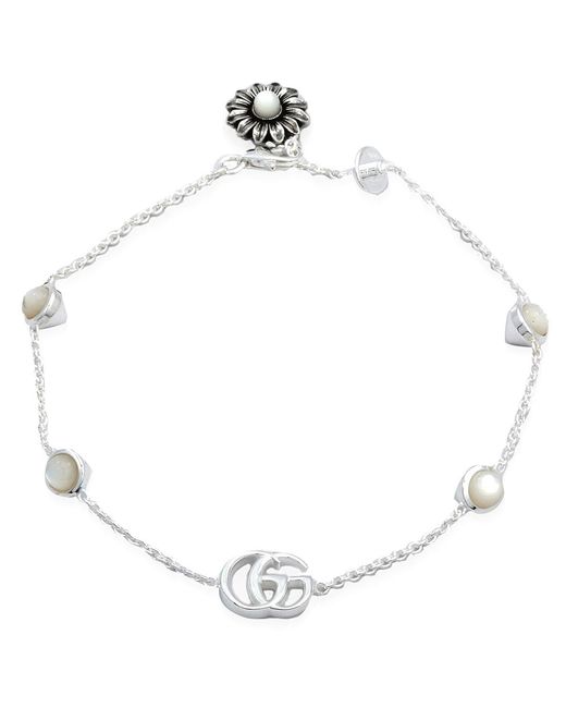 Gucci White Gg Marmont Mother Of Pearl Sterling Bracelet
