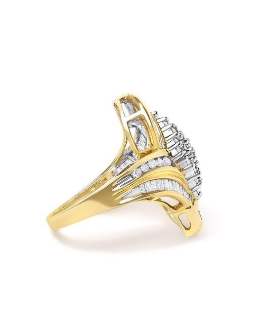 Haus of Brilliance Metallic 14K 1-1/3 Cttw Round And Baguette Diamond Bypass Cocktail Ring