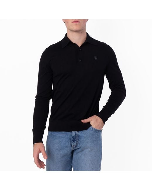Burberry Black Logo Embroidered Long-Sleeved Polo Shirt for men
