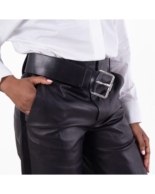 Loewe Blue Nappa Lambskin Belted Trousers, Brand Size 34 Us