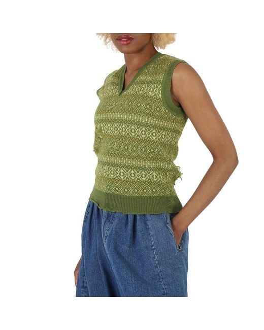 Maison Margiela Green Distressed Fair Isle Knitted Sweater Vest