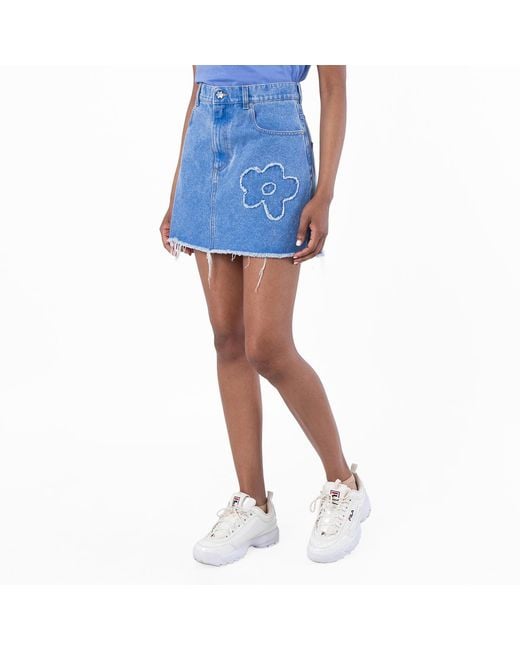 Marni Blue Frayed Detailing Denim Skirt