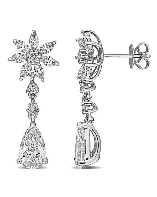 Created Forever White 2 7/8Ct Tw Lab-Grown Diamond Flower Drop Earrings
