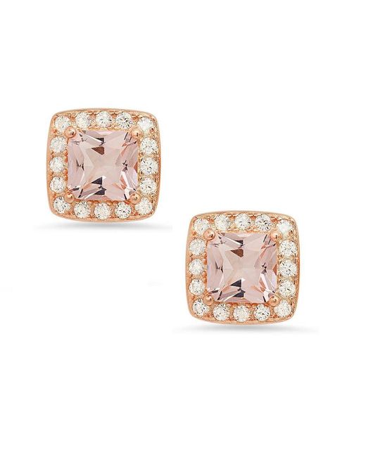 Kylie Harper Pink 14K Rose Over Morganite Cz Halo Stud Earrings
