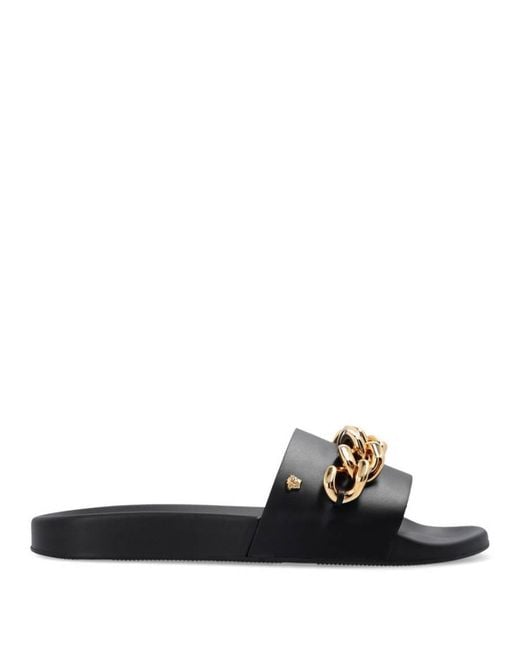 Versace Black Medusa Chain Leather Slides for men