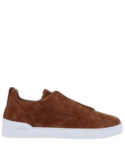 Zegna Brown Suede Triple Stitch Sneakers, Brand Size 6.5 Us for men
