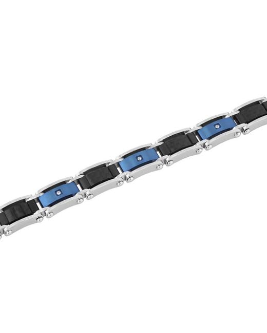 Robert Alton Blue Diamond Accent Stainless Steel And Carbon Fiber With Finish Bracelet for men