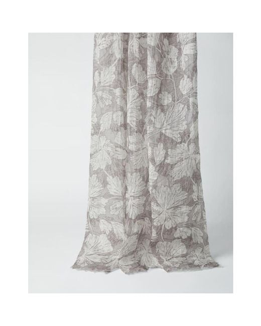 Brunello Cucinelli Gray And Floral Scarf, One Size