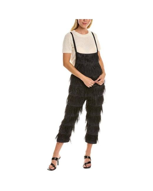 Brunello Cucinelli Black Feathered Cropped Jumpsuit, Size Medium