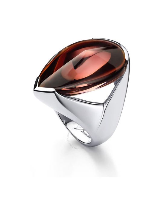 Baccarat Brown Ring Medium Silver Red Crystal Iridescent