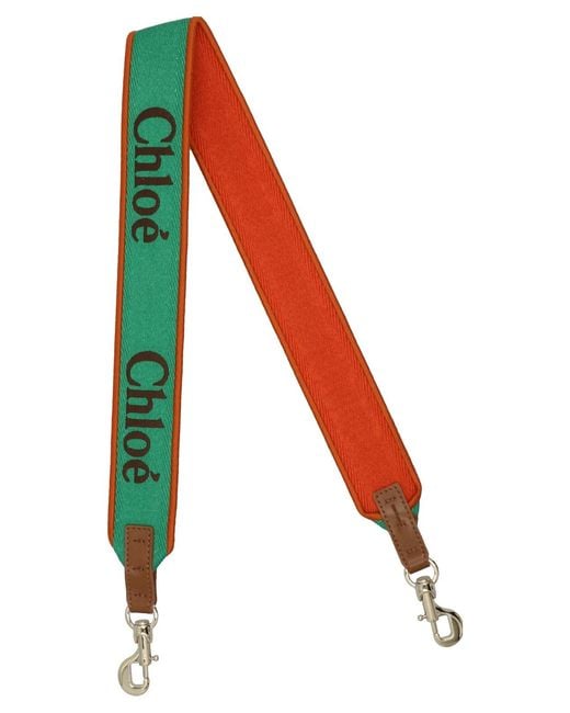 Chloé Green Embroidered-Logo Shoulder Bag Strap