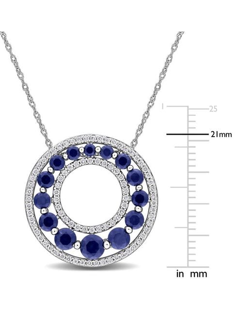 Created Forever Blue 1 4/5Ct Tgw Created Sapphire And 1/3Ct Tw Lab Grown Diamond Circle Pendant With Chain
