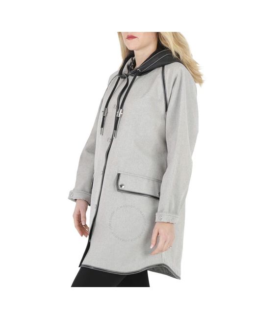 Burberry Gray Melange Cotton-canvas Leather-trimmed Hooded Coat