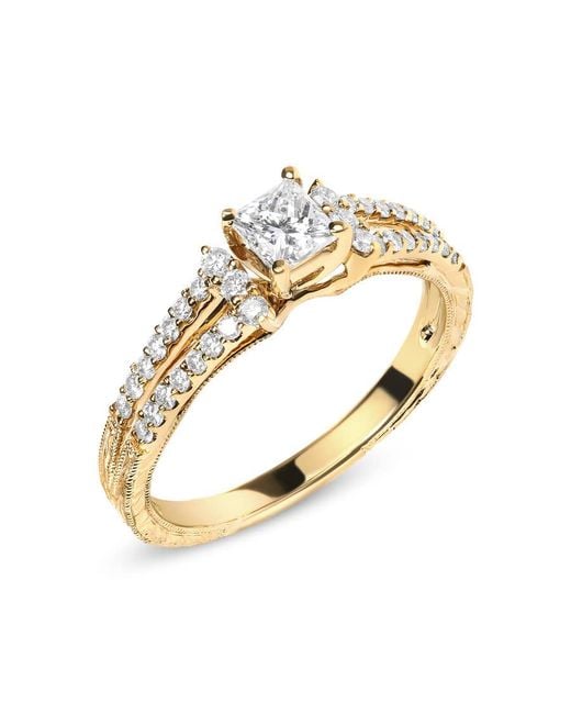 Haus of Brilliance Metallic 14K Diamond 5/8 Cttw Princess Diamond Split Shank And Milgrain Engagement Ring