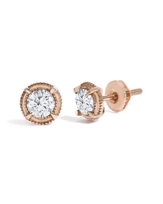Haus of Brilliance Metallic 14K Rose Plated .925 Sterling 1.0 Cttw Round Diamond Solitaire Milgrain Stud Earrings