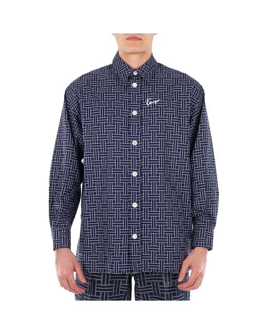 KENZO Blue Embroidered Logo Check Pattern Shirt for men