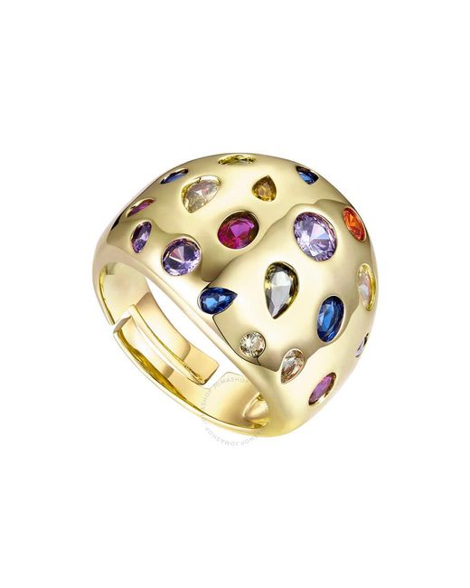 Rachel Glauber Metallic 14k Gold Plated With Rainbow Gemstone Cubic Zirconia Dome Ring