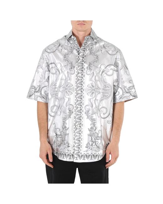Versace Gray Baroque Silk Shirt, Brand Size 46 (Us for men