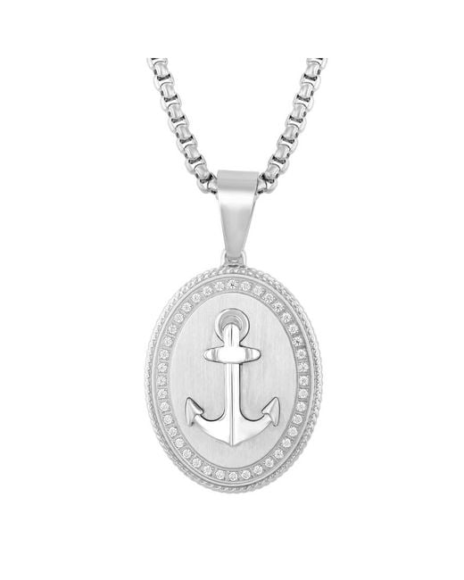 Robert Alton Metallic 3/8Ctw Diamond Stainless Steel Anchor Medallion Pendant for men