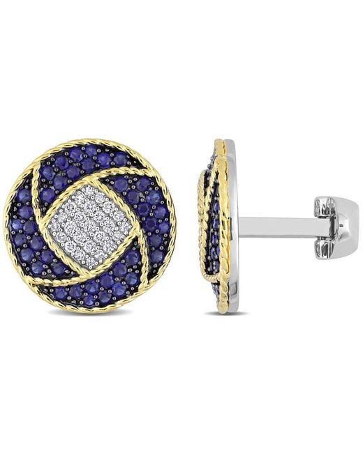 Amour Blue 1 1/2 Ct Tgw Sapphire And 1/3 Ct Tw Diamond Cufflinks for men