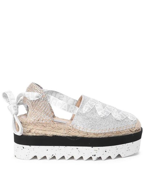 Stella McCartney White Silver Gaia Platform Espadrilles
