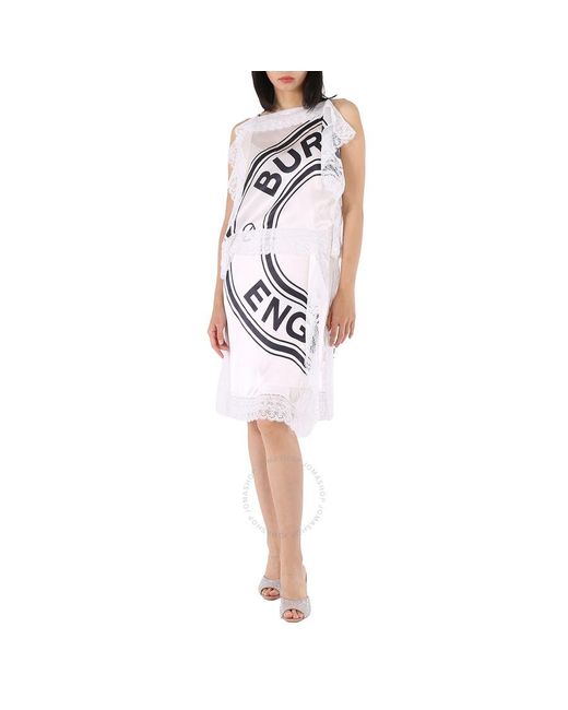 Burberry White Lace-detail Logo Silk Slip Midi-dress