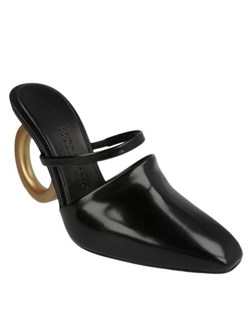 Ferragamo Black Ferragamo Elina Gancini Mule Heels