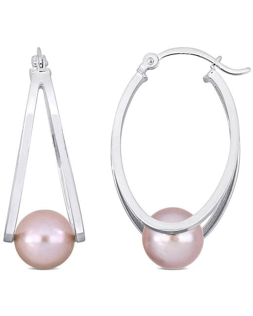 Amour White 8-8.5Mm Freshwater Cultured Pearl Hoop Earrings for men