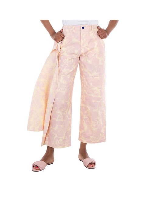 Burberry Natural Rose-Print High Waist Cotton Pants, Brand Size 4 Us