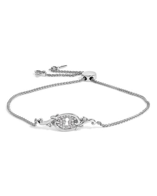 Haus of Brilliance Metallic Sterling 1/10 Cttw Diamond Keyhole Charm Bolo Bracelet