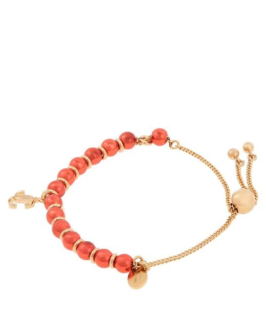Jimmy Choo Red Beaded Adjustable Chain Bracelet